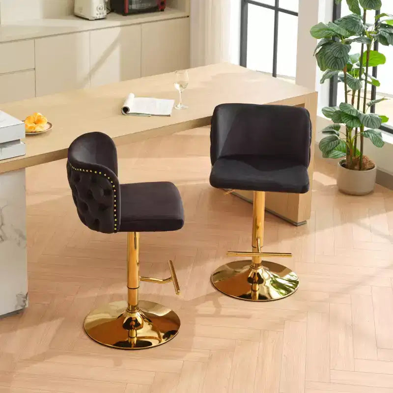 CLIHOME Set of 2 Swivel Barstools Adjusatble Seat Height With Gold-plating Base, Classic Velvet Upholstered Bar Stools
