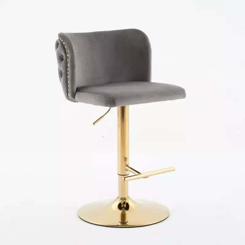 CLIHOME Set of 2 Swivel Barstools Adjusatble Seat Height With Gold-plating Base, Classic Velvet Upholstered Bar Stools