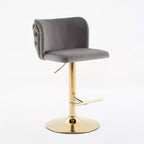 CLIHOME Set of 2 Swivel Barstools Adjusatble Seat Height With Gold-plating Base, Classic Velvet Upholstered Bar Stools