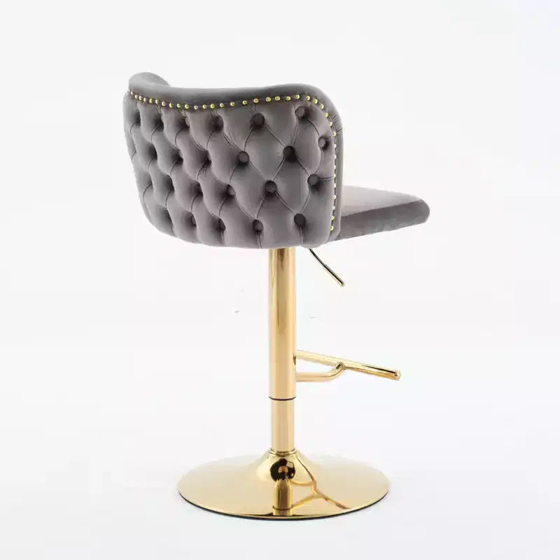 CLIHOME Set of 2 Swivel Barstools Adjusatble Seat Height With Gold-plating Base, Classic Velvet Upholstered Bar Stools