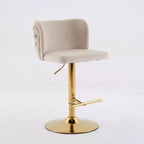 CLIHOME Set of 2 Swivel Barstools Adjusatble Seat Height With Gold-plating Base, Classic Velvet Upholstered Bar Stools