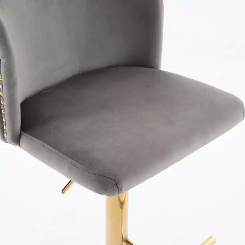CLIHOME Set of 2 Swivel Barstools Adjusatble Seat Height With Gold-plating Base, Classic Velvet Upholstered Bar Stools