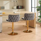 CLIHOME Set of 2 Swivel Barstools Adjusatble Seat Height With Gold-plating Base, Classic Velvet Upholstered Bar Stools
