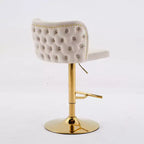 CLIHOME Set of 2 Swivel Barstools Adjusatble Seat Height With Gold-plating Base, Classic Velvet Upholstered Bar Stools