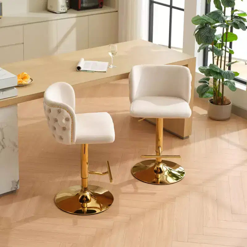 CLIHOME Set of 2 Swivel Barstools Adjusatble Seat Height With Gold-plating Base, Classic Velvet Upholstered Bar Stools