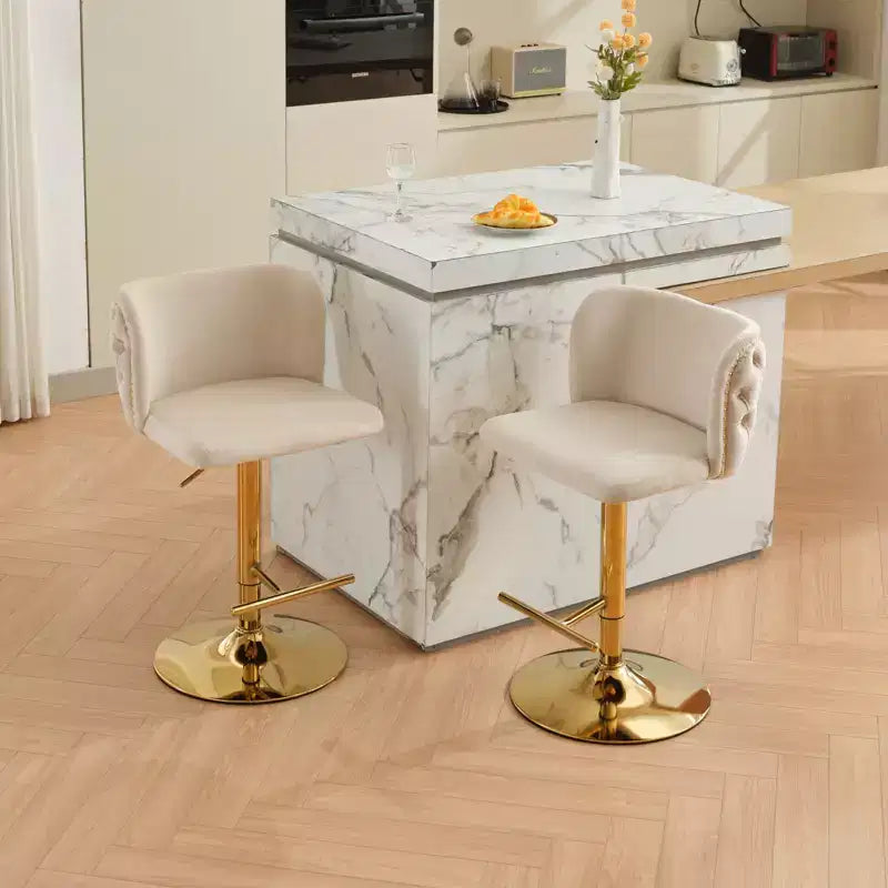 CLIHOME Set of 2 Swivel Barstools Adjusatble Seat Height With Gold-plating Base, Classic Velvet Upholstered Bar Stools