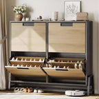 Scarpiera a 4 Cassetti a Ribalta, Organizer Porta Scarpe Stretto per Ingresso, Ripiani Regolabili, Antiribaltamento, Legno di Rovere, Stile Minimalista