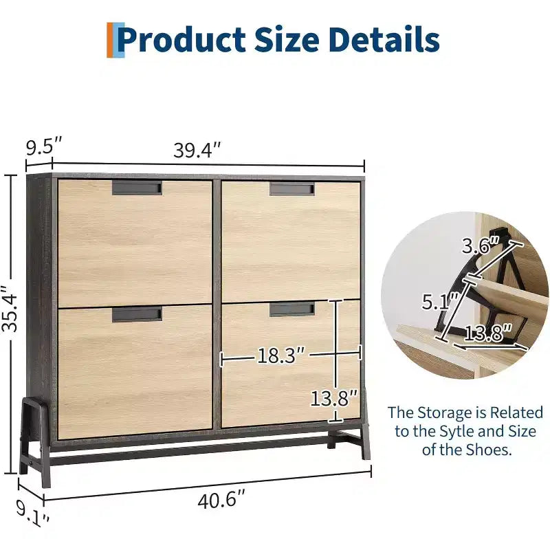 Scarpiera a 4 Cassetti a Ribalta, Organizer Porta Scarpe Stretto per Ingresso, Ripiani Regolabili, Antiribaltamento, Legno di Rovere, Stile Minimalista