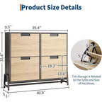 Scarpiera a 4 Cassetti a Ribalta, Organizer Porta Scarpe Stretto per Ingresso, Ripiani Regolabili, Antiribaltamento, Legno di Rovere, Stile Minimalista