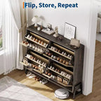 Scarpiera a 4 Cassetti a Ribalta, Organizer Porta Scarpe Stretto per Ingresso, Ripiani Regolabili, Antiribaltamento, Legno di Rovere, Stile Minimalista