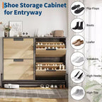 Scarpiera a 4 Cassetti a Ribalta, Organizer Porta Scarpe Stretto per Ingresso, Ripiani Regolabili, Antiribaltamento, Legno di Rovere, Stile Minimalista