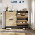 Scarpiera a 4 Cassetti a Ribalta, Organizer Porta Scarpe Stretto per Ingresso, Ripiani Regolabili, Antiribaltamento, Legno di Rovere, Stile Minimalista