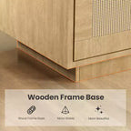 Libreria a 5 Ripiani in Legno con Ante in Rattan - Scaffale Boho Alto 160 cm con Mobile Contenitore in Legno Naturale e Rattan Intrecciato