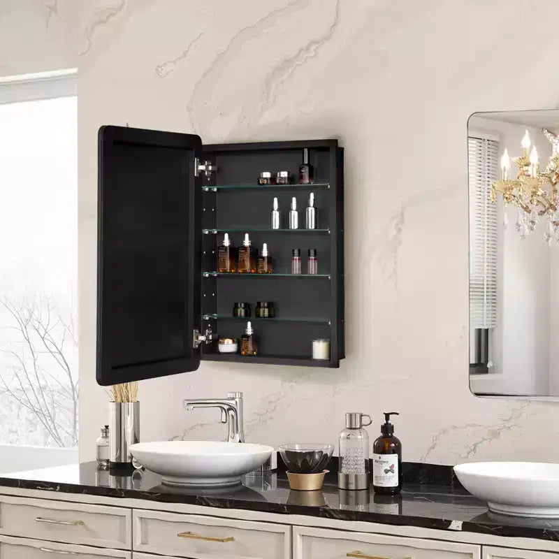 VEVOR Armadietto dei Medicinali, 20 x 30 pollici, Armadietto dei Medicinali per Bagno con Specchio, Telaio in Alluminio, 4 Ripiani Regolabili, Nero