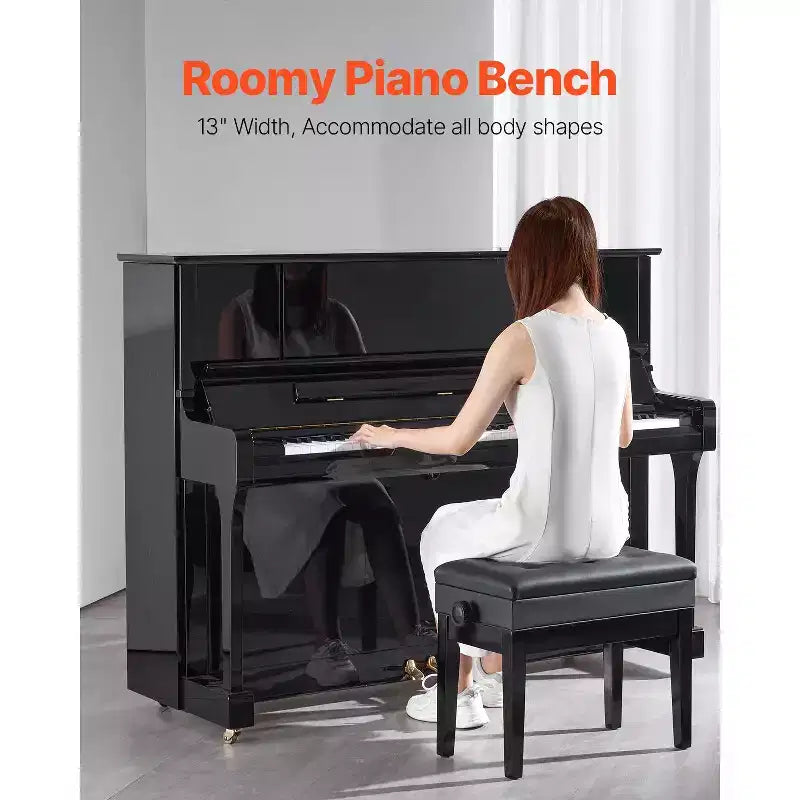 VEVOR Piano Bench, 22 x 13 x 19.3, Keyboard Piano Chair with 19.3-22.8 Adjustable Height, Padded Cushion, Storage Compartment, Black
