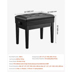 VEVOR Piano Bench, 22 x 13 x 19.3, Keyboard Piano Chair with 19.3-22.8 Adjustable Height, Padded Cushion, Storage Compartment, Black