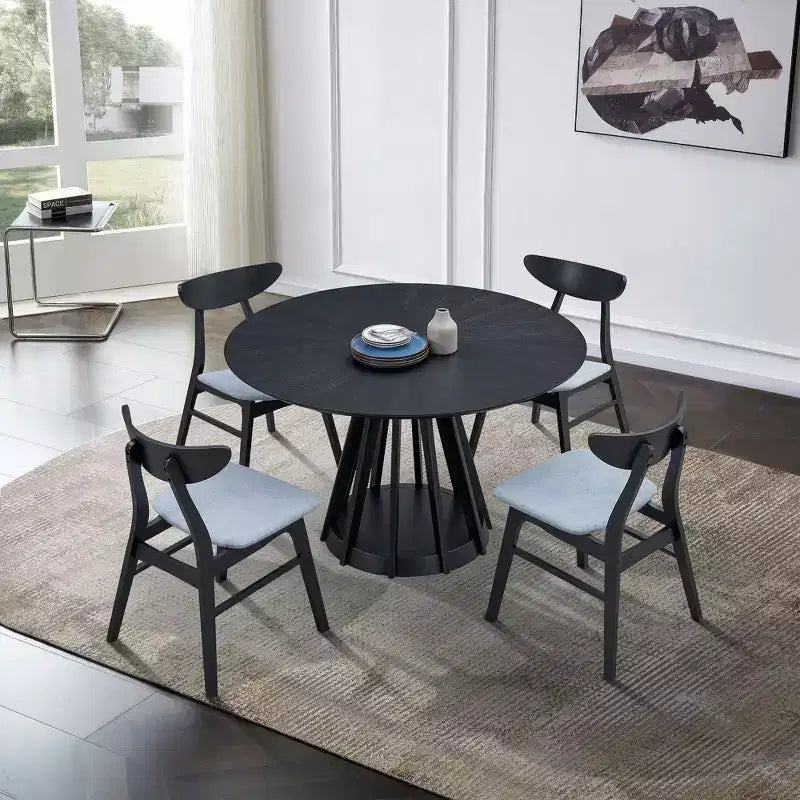 Okak Modern Round Dining Table 47 Wooden Dining Table for 4 Persons with Sturdy Pedestal for Home, Kitchen
