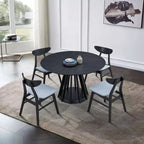 Okak Modern Round Dining Table 47 Wooden Dining Table for 4 Persons with Sturdy Pedestal for Home, Kitchen