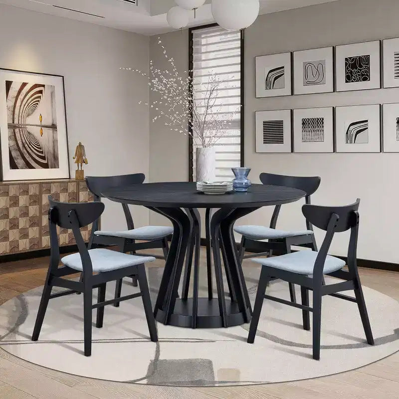 Okak Modern Round Dining Table 47 Wooden Dining Table for 4 Persons with Sturdy Pedestal for Home, Kitchen