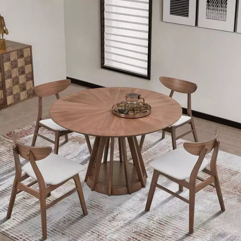 Okak Modern Round Dining Table 47 Wooden Dining Table for 4 Persons with Sturdy Pedestal for Home, Kitchen