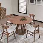 Okak Modern Round Dining Table 47 Wooden Dining Table for 4 Persons with Sturdy Pedestal for Home, Kitchen
