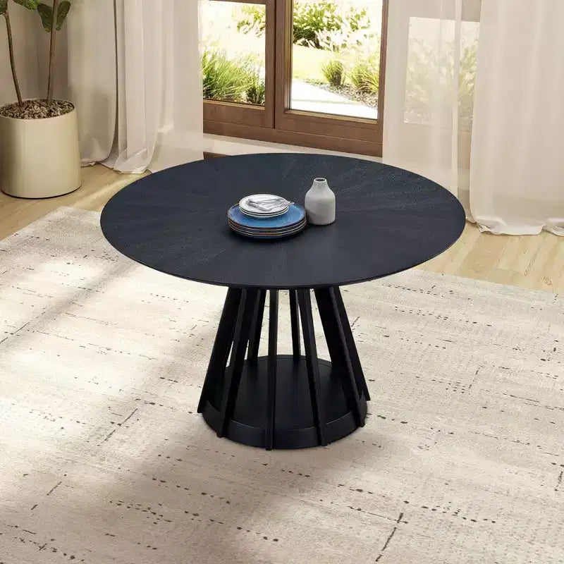 Okak Modern Round Dining Table 47 Wooden Dining Table for 4 Persons with Sturdy Pedestal for Home, Kitchen