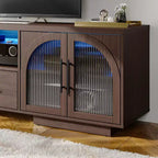 Mobile TV SOLACE FURNITURE 70 per TV da 80, Centro di intrattenimento con luci LED e ante in vetro ad arco