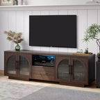 Mobile TV SOLACE FURNITURE 70 per TV da 80, Centro di intrattenimento con luci LED e ante in vetro ad arco