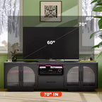 Mobile TV SOLACE FURNITURE 70 per TV da 80, Centro di intrattenimento con luci LED e ante in vetro ad arco