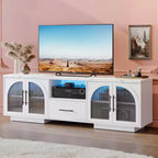 Mobile TV SOLACE FURNITURE 70 per TV da 80, Centro di intrattenimento con luci LED e ante in vetro ad arco