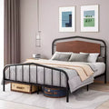 Metal Bed Frame with Wooden Headboard - Wrought Iron Platform Bed, Under Bed Storage, Easy Assembly for Industrial Style Bedroom