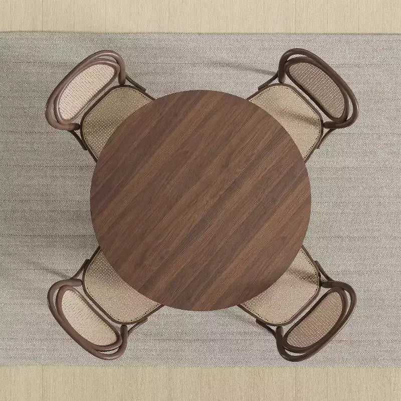 Tavolo da pranzo rotondo in rattan marrone da 46 pollici per 4-6 persone, adatto a sala da pranzo e soggiorno