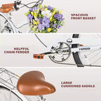 hykolity 26 Bicicletta da pendolare, bici da spiaggia, city bike, 7 velocità per adulti, cestino anteriore, portapacchi posteriore, multicolore