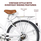 hykolity 26 Bicicletta da pendolare, bici da spiaggia, city bike, 7 velocità per adulti, cestino anteriore, portapacchi posteriore, multicolore