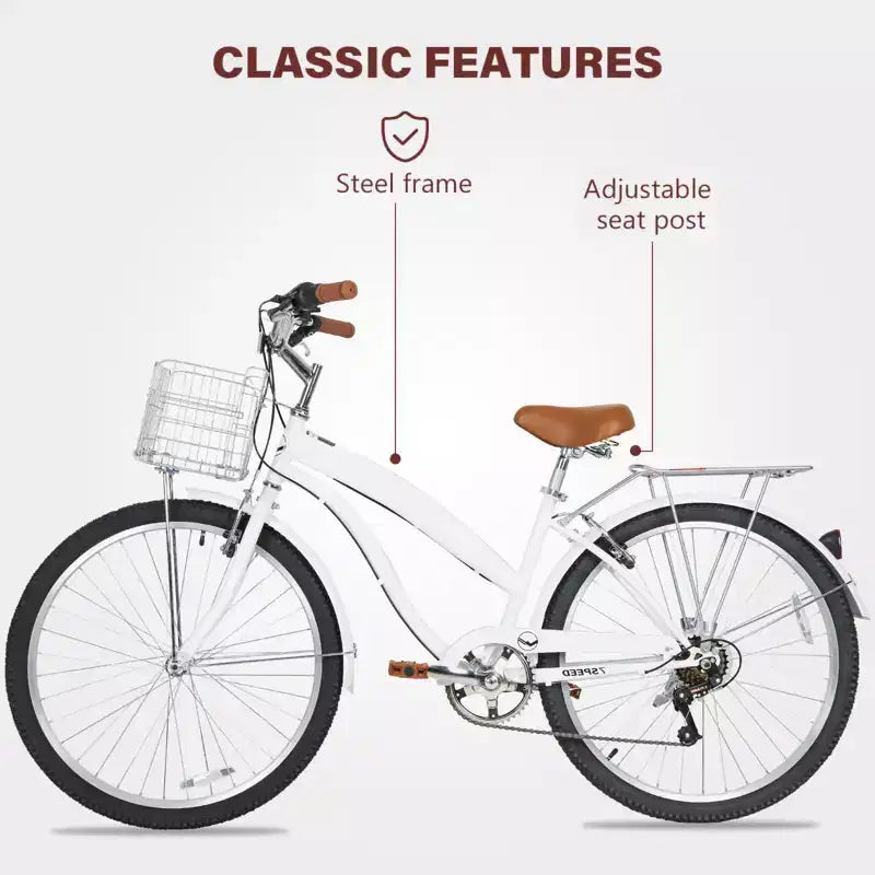 hykolity 26 Bicicletta da pendolare, bici da spiaggia, city bike, 7 velocità per adulti, cestino anteriore, portapacchi posteriore, multicolore