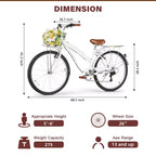 hykolity 26 Bicicletta da pendolare, bici da spiaggia, city bike, 7 velocità per adulti, cestino anteriore, portapacchi posteriore, multicolore