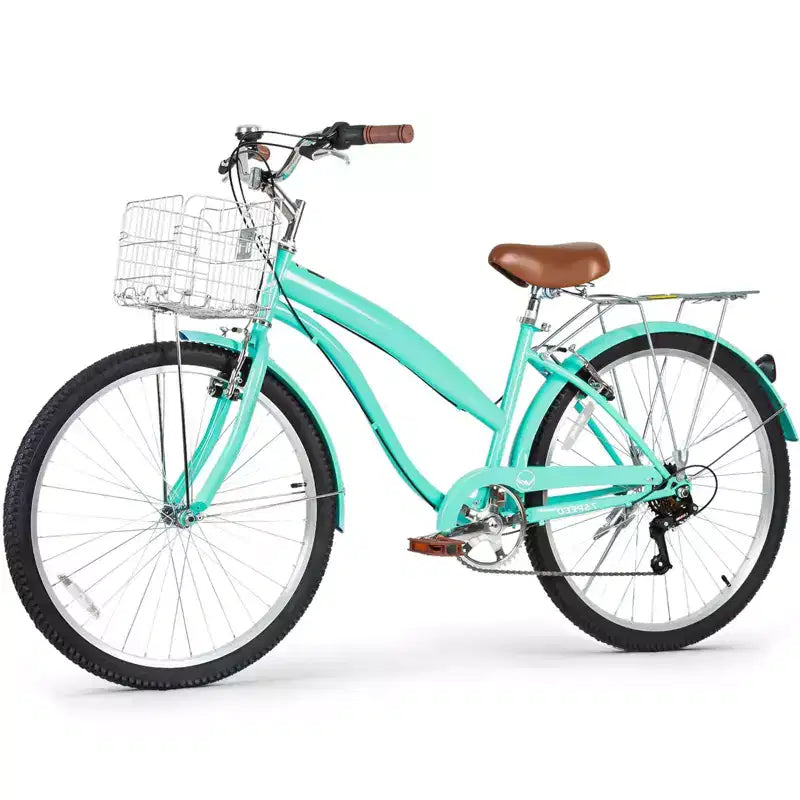hykolity 26 Bicicletta da pendolare, bici da spiaggia, city bike, 7 velocità per adulti, cestino anteriore, portapacchi posteriore, multicolore