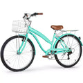 hykolity 26 Bicicletta da pendolare, bici da spiaggia, city bike, 7 velocità per adulti, cestino anteriore, portapacchi posteriore, multicolore