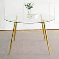Okak Modern Round Dining Table with Tempered Glass Dining Room Table with Metal Spray Legs for Dining Room, Gold