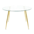 Okak Modern Round Dining Table with Tempered Glass Dining Room Table with Metal Spray Legs for Dining Room, Gold