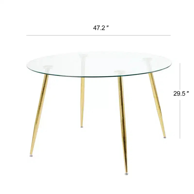 Okak Modern Round Dining Table with Tempered Glass Dining Room Table with Metal Spray Legs for Dining Room, Gold