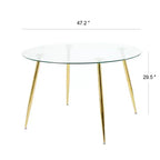 Okak Modern Round Dining Table with Tempered Glass Dining Room Table with Metal Spray Legs for Dining Room, Gold