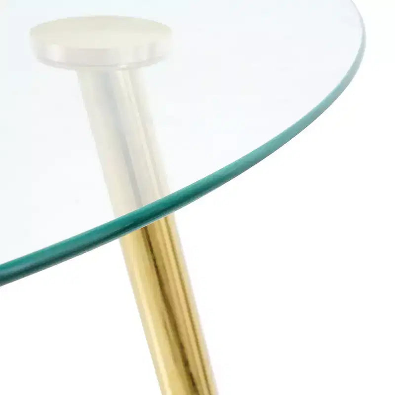 Okak Modern Round Dining Table with Tempered Glass Dining Room Table with Metal Spray Legs for Dining Room, Gold