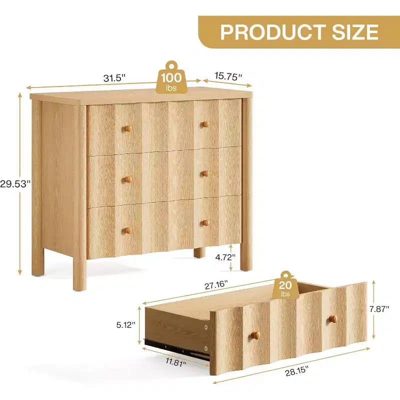 Lantine 31.5-Inch 3-Drawer Nightstand, Modern Large Night Stand, Oversized Bedside Table, End Table for Bedroom, Living Room