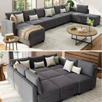 Divano componibile con 2 pouf, divano componibile a U convertibile a 9 posti con contenitore, divano letto di grandi dimensioni