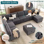 Divano componibile con 2 pouf, divano componibile a U convertibile a 9 posti con contenitore, divano letto di grandi dimensioni