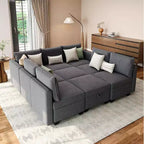 Divano componibile con 2 pouf, divano componibile a U convertibile a 9 posti con contenitore, divano letto di grandi dimensioni