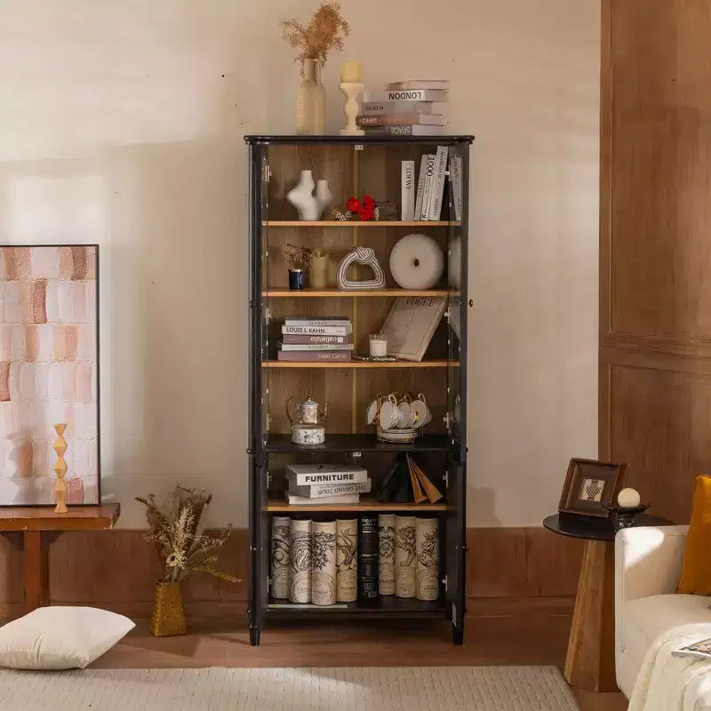 Okak Madia/Credenza Moderna con Ante in Vetro e Ripiani Regolabili, Libreria Dispensa per Cucina/Ingresso/Soggiorno