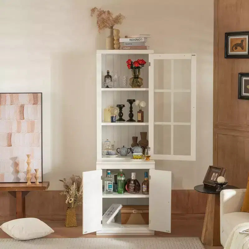 Okak Madia/Credenza Moderna con Ante in Vetro e Ripiani Regolabili, Libreria Dispensa per Cucina/Ingresso/Soggiorno