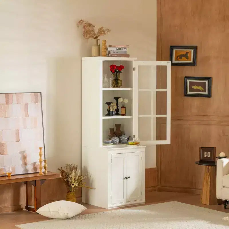 Okak Madia/Credenza Moderna con Ante in Vetro e Ripiani Regolabili, Libreria Dispensa per Cucina/Ingresso/Soggiorno